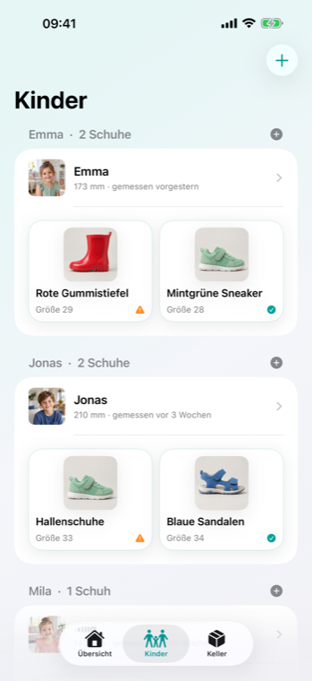 Kinder- und Schuhübersicht in PasstNoch?